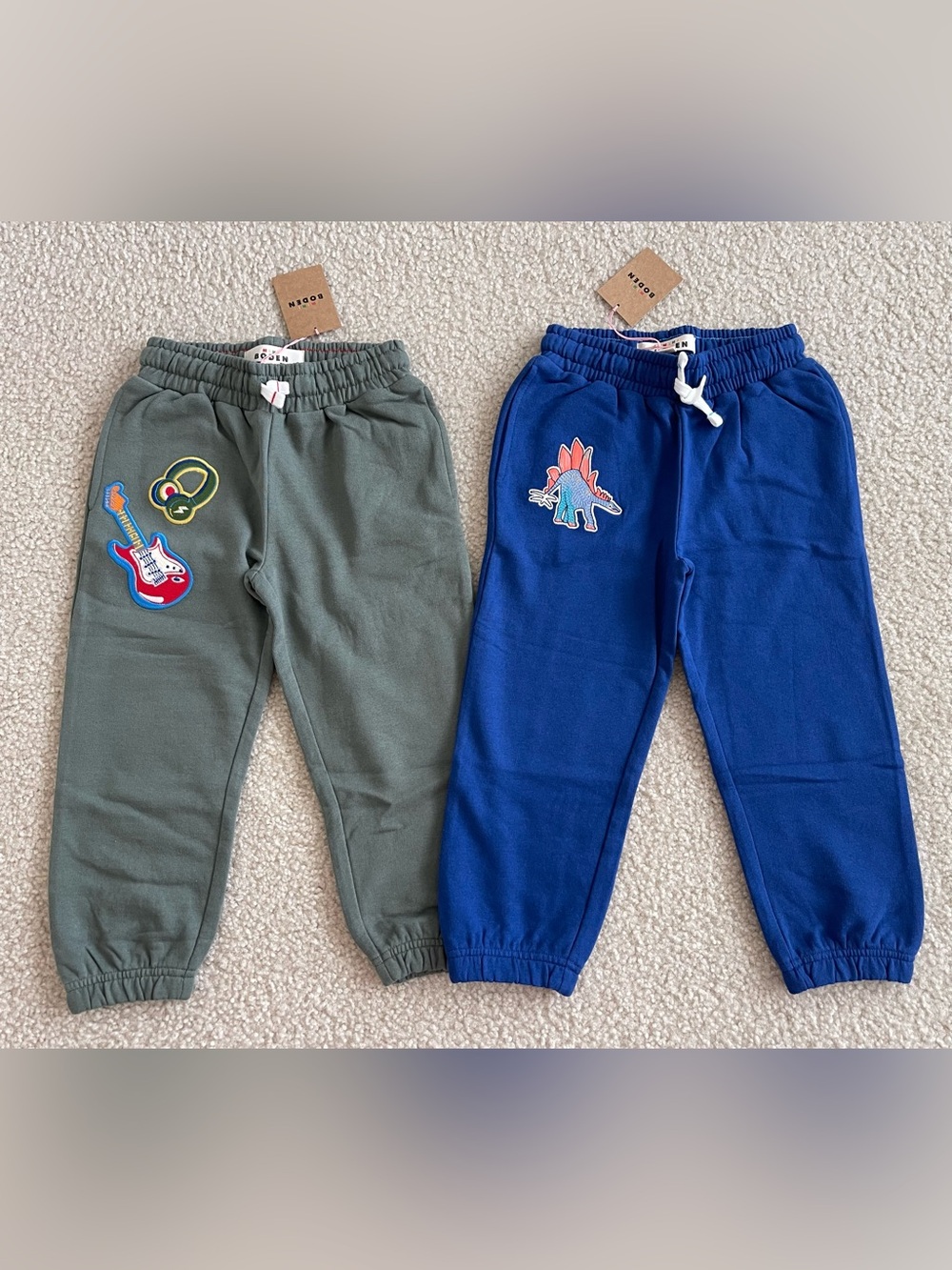 Lot of 2 NWT Mini Boden Boys Green Guitar Music & Blue Dinosaur Sweatpants 3-4y